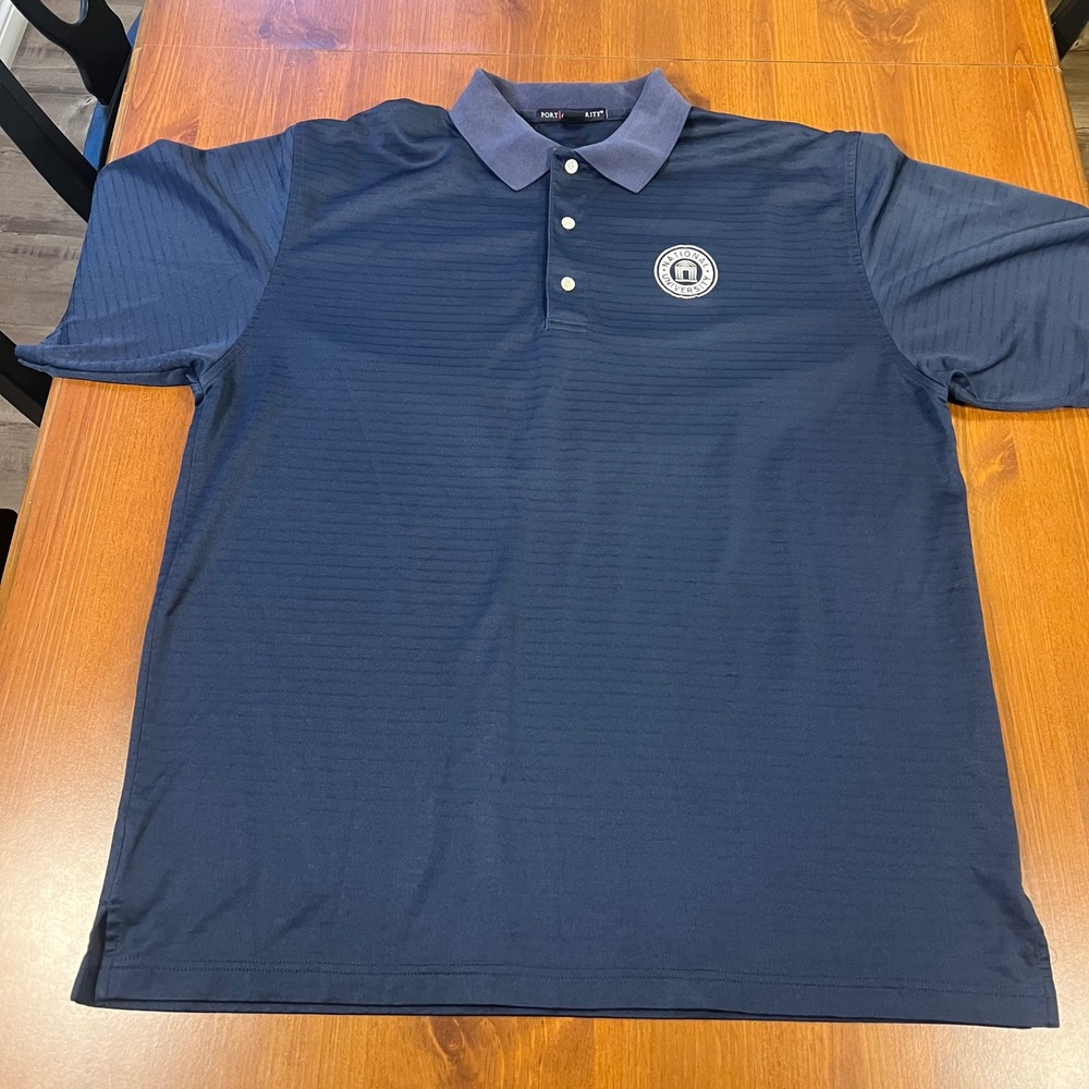 Port Authority National University Polo‎ Shirt XL Navy Blue Striped Golf
